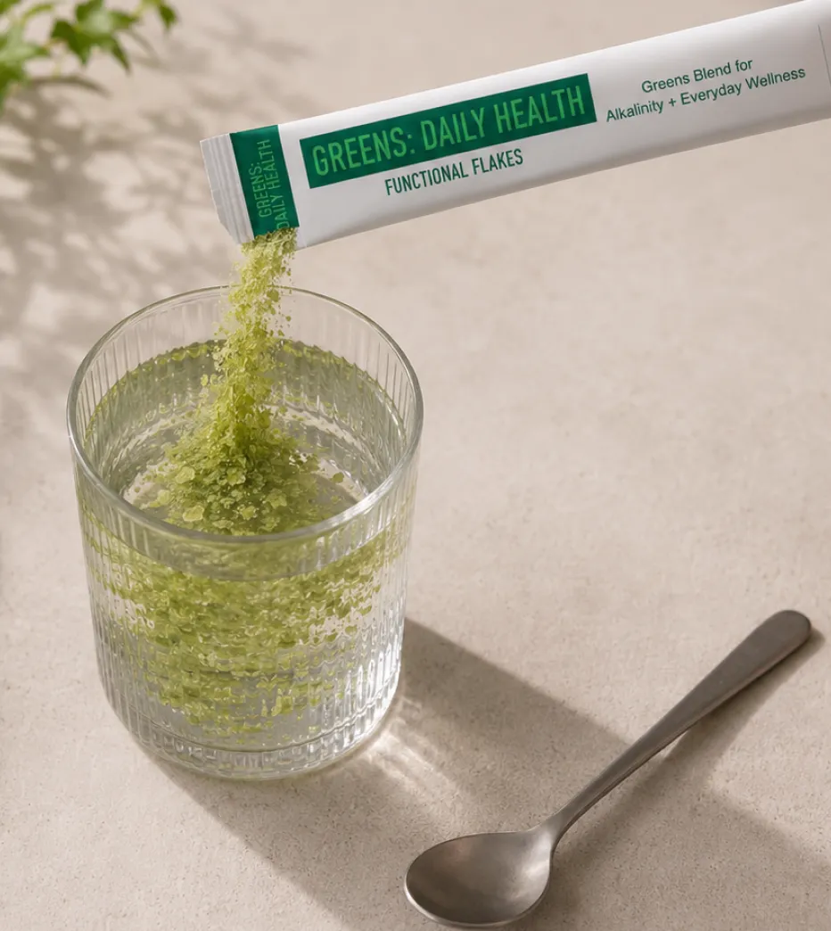 Whole Capture flakes being mixed into a drink